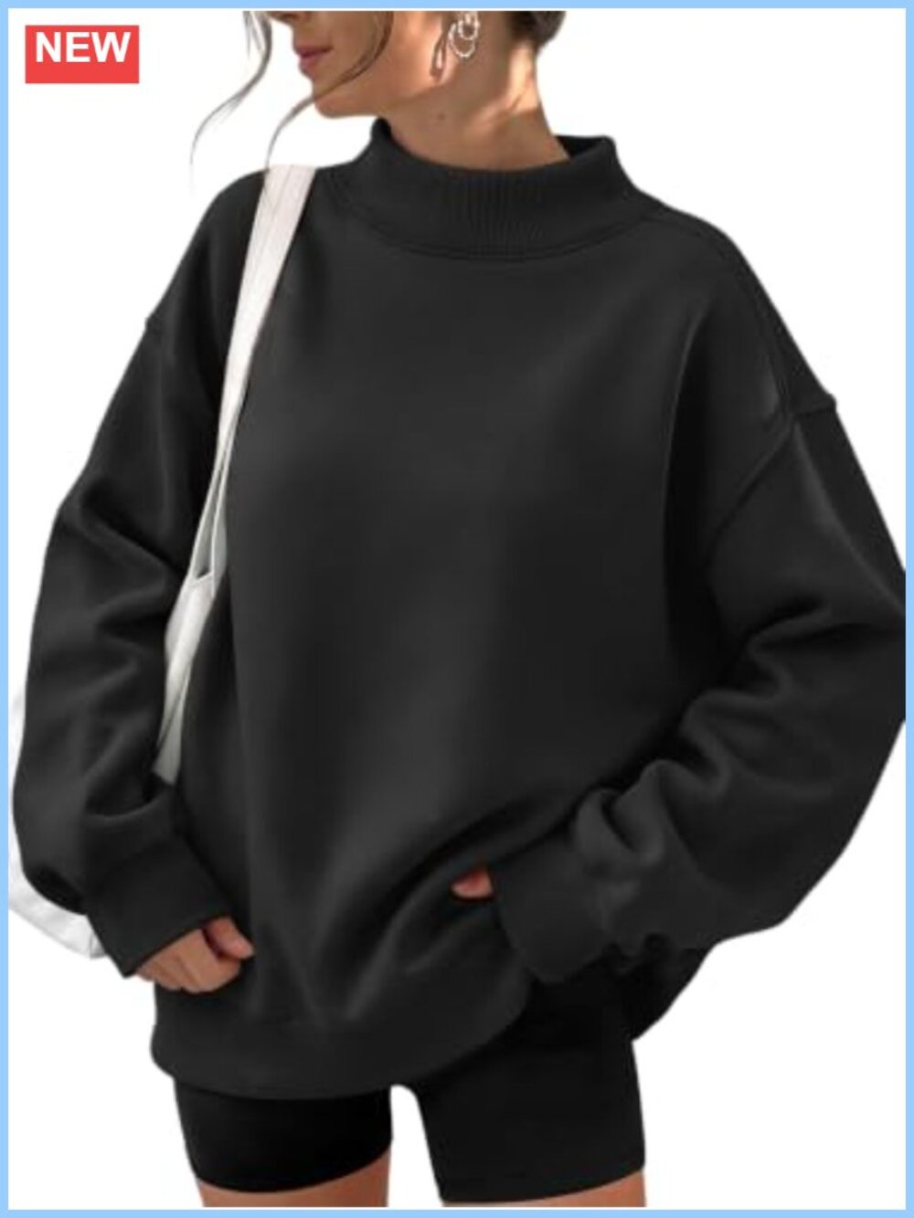 Oversized Mock Neck Sweatshirt Fleece Lined Pullover Casual Fall